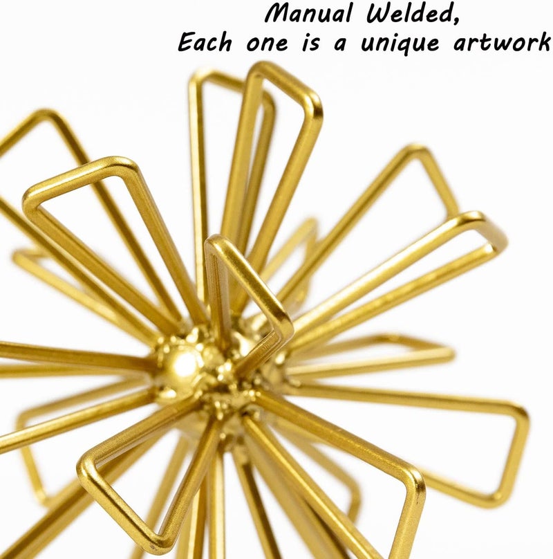 TICKCACY Metal Small Geometric Sculpture, 4.75" Gold Triangular Striking Iron Table Decoration Sphere, 3D Metal Home Table Top Decor Ball, Abstract Decorative Tabletop Orbs for Living Room Office - Image 4